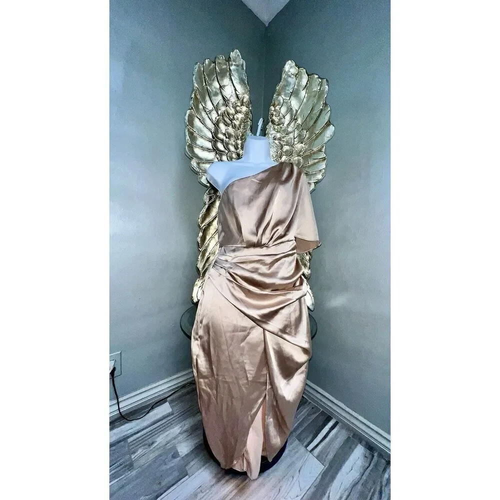Donnee Par Dieu LIA Champagne One Shoulder Satin Dress, Size Small_2